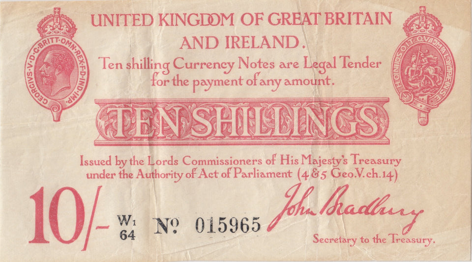 10 SHILLING BANKNOTE BRADBURY SHILL - 17 - 10 SHILLINGS BANKNOTES - Cambridgeshire Coins