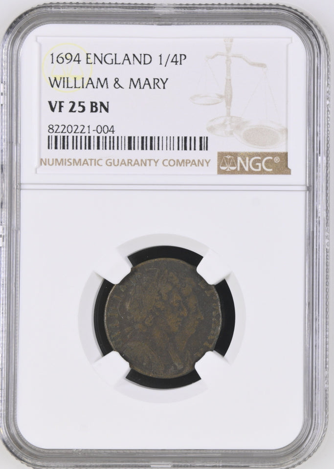 1694 1/4P ENGLAND WILLIAM & MARY VF 25 BN - NGC OTHER COINS - Cambridgeshire Coins