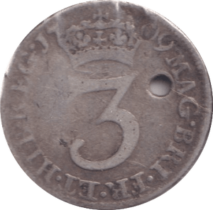 1709 MAUNDY THREE PENCE ( FINE ) HOLED - MAUNDY ONE PENNY - Cambridgeshire Coins