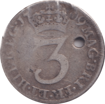 1709 MAUNDY THREE PENCE ( FINE ) HOLED - MAUNDY ONE PENNY - Cambridgeshire Coins