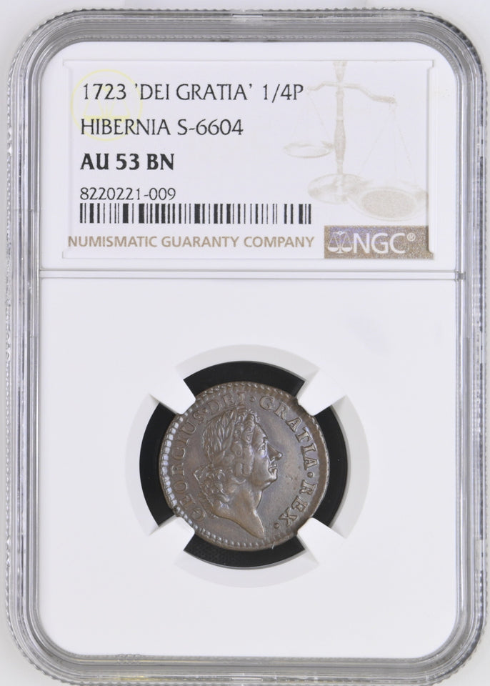 1723 1/4P 'DEL GRATIA' HIBERNIA AU 53 BN - NGC OTHER COINS - Cambridgeshire Coins