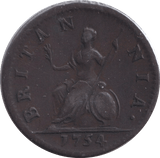 1754 FARTHING ( GVF ) - FARTHING - Cambridgeshire Coins