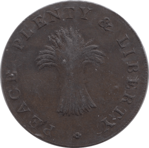 1785 HALFPENNY PEACE AND PLENTY TOKEN CAMBRIDGE - HALFPENNY TOKENS - Cambridgeshire Coins