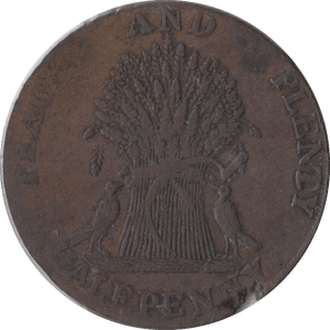 1787 HALFPENNY PEACE AND PLENTY TOKEN HM AND CO. DUBLIN - HALFPENNY TOKENS - Cambridgeshire Coins