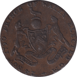 1790 HALFPENNY PRINCE OF WALES MASONIC TOKEN - HALFPENNY TOKENS - Cambridgeshire Coins