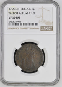 1795 ONE CENT TALBOT ALLUM AND LEE ( NGC ) VF 30 BN - NGC CERTIFIED COINS - Cambridgeshire Coins