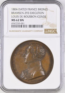 1804 DATED FRANCE BRAMSEN - 293 EXECUTION LOUIS DE BOURBON - CONDE BRONZE MS 62 BN - NGC COPPER COINS - Cambridgeshire Coins