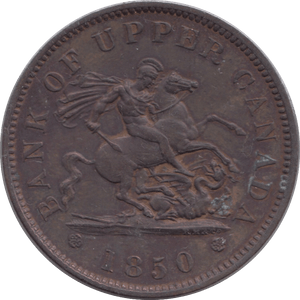 1850 BANK OF CANADA ONE PENNY TOKEN - PENNY TOKEN - Cambridgeshire Coins