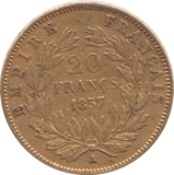 1857 GOLD 20 FRANCS FRANCE ( A ) - Gold World Coins - Cambridgeshire Coins