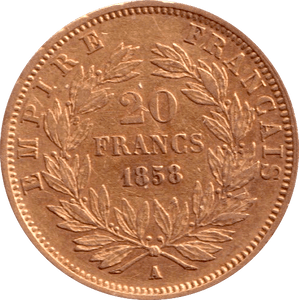 1858 GOLD 20 FRANCS FRANCE ( A ) - GOLD WORLD COINS - Cambridgeshire Coins