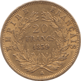 1859 GOLD 20 FRANCS FRANCE ( A ) - Gold World Coins - Cambridgeshire Coins