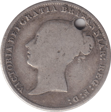 1864 SIXPENCE ( NF ) HOLED - SIXPENCE - Cambridgeshire Coins