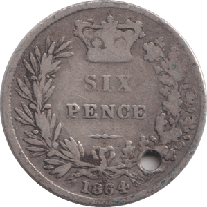 1864 SIXPENCE ( NF ) HOLED - SIXPENCE - Cambridgeshire Coins