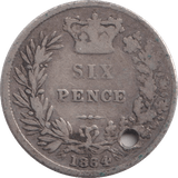 1864 SIXPENCE ( NF ) HOLED - SIXPENCE - Cambridgeshire Coins