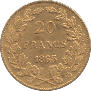 1865 GOLD 20 FRANCS BELGIUM - Gold World Coins - Cambridgeshire Coins