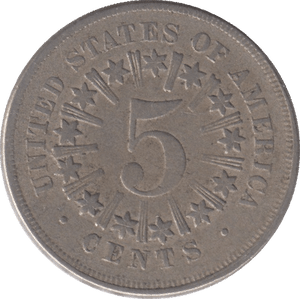 1866 FIVE CENT USA - WORLD COINS - Cambridgeshire Coins