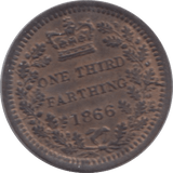 1866 ONE - THIRD FARTHING ( UNC ) - Half Farthing - Cambridgeshire Coins