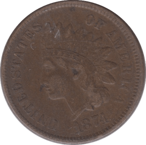 1874 1 CENT USA - WORLD COINS - Cambridgeshire Coins