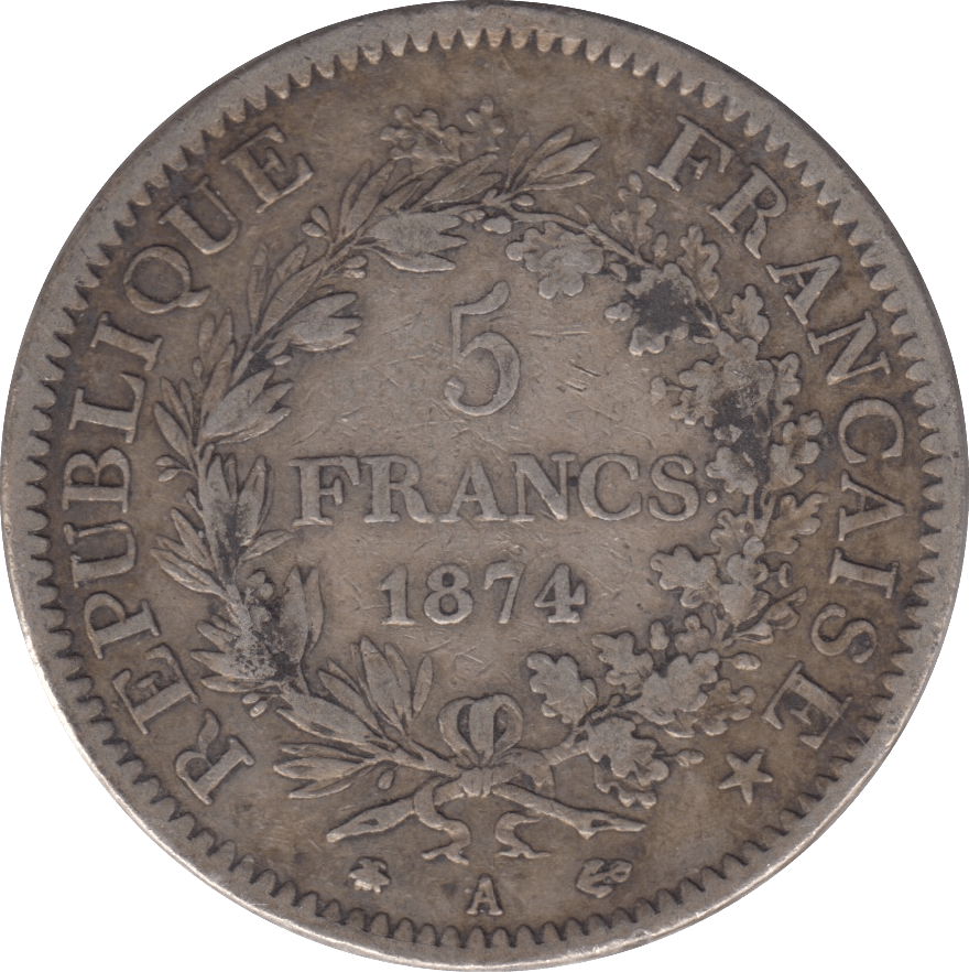 1874 SILVER FRANCE 5 FRANCS - SILVER WORLD COINS - Cambridgeshire Coins