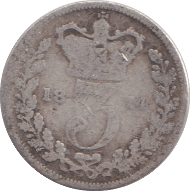 1874 THREEPENCE ( NF ) - THREEPENCE - Cambridgeshire Coins