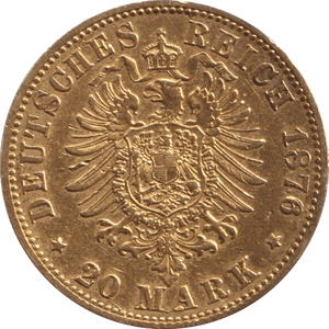 1876 GOLD 20 MARK GERMANY - GOLD WORLD COINS - Cambridgeshire Coins