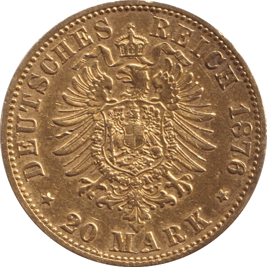 1876 GOLD 20 MARK GERMANY - GOLD WORLD COINS - Cambridgeshire Coins