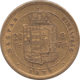 1877 GOLD 20 FRANCS HUNGARY - Gold World Coins - Cambridgeshire Coins