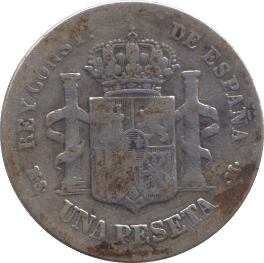 1883 SILVER SPAIN ONE PESETA - SILVER WORLD COINS - Cambridgeshire Coins