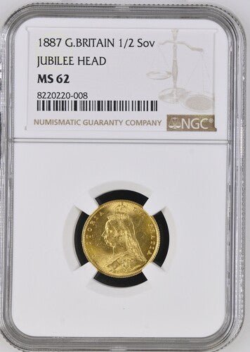 1887 GOLD 1/2 SOVEREIGN ( NGC ) MS 62 - NGC GOLD COINS - Cambridgeshire Coins