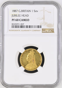 1887 GOLD PROOF JUBILEE HEAD SOVEREIGN (NGC) MS60 - NGC GOLD COINS - Cambridgeshire Coins