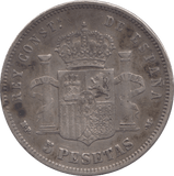 1889 SILVER FIVE PESETAS SPAIN - SILVER WORLD COINS - Cambridgeshire Coins