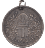 1893 SILVER 1 KORONA AUSTRIA - SILVER WORLD COINS - Cambridgeshire Coins