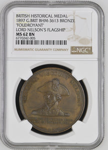 1897 G.BRIT BHM - 3613 LORD NELSON FLAGSHIP BRONZE "FOUDROYANT" BRITISH HISTORICAL MEDAL ( NGC ) MS 62 BN - NGC CERTIFIED COINS - Cambridgeshire Coins