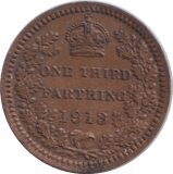 1913 THIRD FARTHING ( GVF ) - One Third Farthing - Cambridgeshire Coins