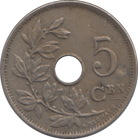 1914 FIVE CENTS BELGIUM - WORLD COINS - Cambridgeshire Coins