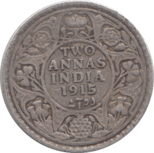 1915 SILVER TWO ANNAS INDIA - SILVER WORLD COINS - Cambridgeshire Coins