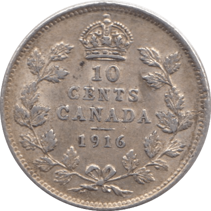 1916 SILVER CANADA 10 CENTS - SILVER WORLD COINS - Cambridgeshire Coins