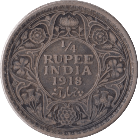 1918 QUARTER RUPEE INDIA - SILVER WORLD COINS - Cambridgeshire Coins