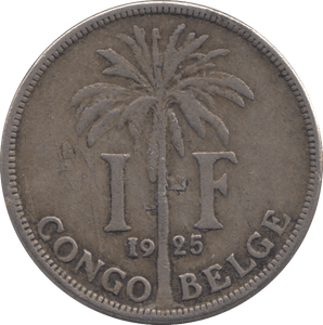 1925 SILVER ONE FRANC BELGIAN CONGO - WORLD COINS - Cambridgeshire Coins