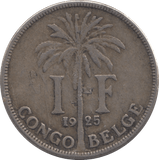 1925 SILVER ONE FRANC BELGIAN CONGO - WORLD COINS - Cambridgeshire Coins