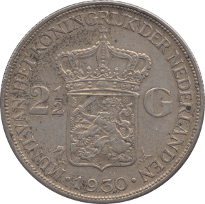 1930 SILVER 2 1/2 GUILDER NETHERLANDS - SILVER WORLD COINS - Cambridgeshire Coins