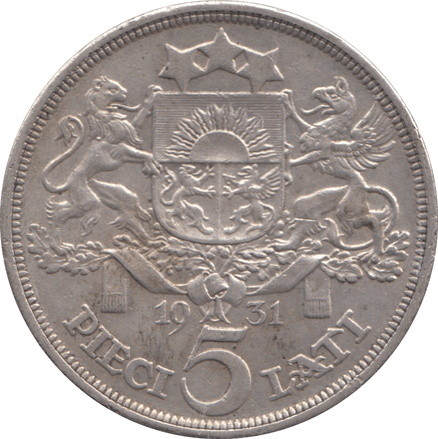 1931 SILVER 5 LATI LATVIA - SILVER WORLD COINS - Cambridgeshire Coins