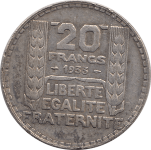 1933 SILVER 20 FRANCS FRANCE 1 - SILVER WORLD COINS - Cambridgeshire Coins