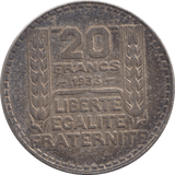 1933 SILVER 20 FRANCS FRANCE 3 - SILVER WORLD COINS - Cambridgeshire Coins