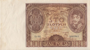 1934 100 ZLOTYCH BANKNOTE POLAND REF 723 - World Banknotes - Cambridgeshire Coins