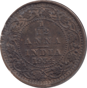 1934 1/12 ANNA INDIA - WORLD COINS - Cambridgeshire Coins