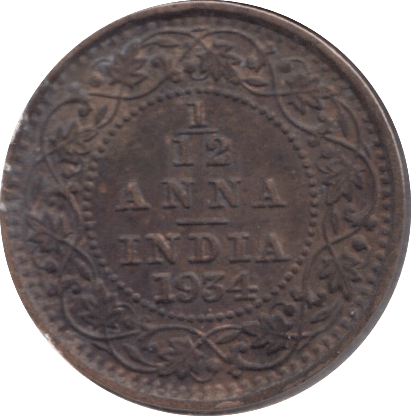 1934 1/12 ANNA INDIA - WORLD COINS - Cambridgeshire Coins