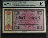 1934 GERMANY 10 REICHSMARK CONVERSION FUND FOR, FOREIGN DEBTS GER208 B 0728893 ( PMG ) XF 40 - PMG WORLD BANKNOTES - Cambridgeshire Coins