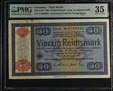 1934 GERMANY THIRD REICH 40 REICHSMARK CONVERSION FUND FOR, FOREIGN DEBTS GER210 A 0360645 ( PMG ) VF 35 - PMG WORLD BANKNOTES - Cambridgeshire Coins