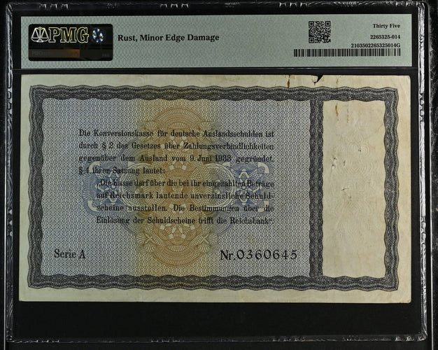 1934 GERMANY THIRD REICH 40 REICHSMARK CONVERSION FUND FOR, FOREIGN DEBTS GER210 A 0360645 ( PMG ) VF 35 - PMG WORLD BANKNOTES - Cambridgeshire Coins